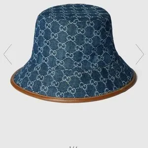 Gucci Blue Monogram Denim Hat with Tan Trim sz M Gucci blue denim monogram hat | Mercari main image 4